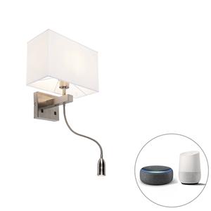 QAZQA Smart Wandlamp staal met kap creme wit incl. Wifi P45 - Bergamo