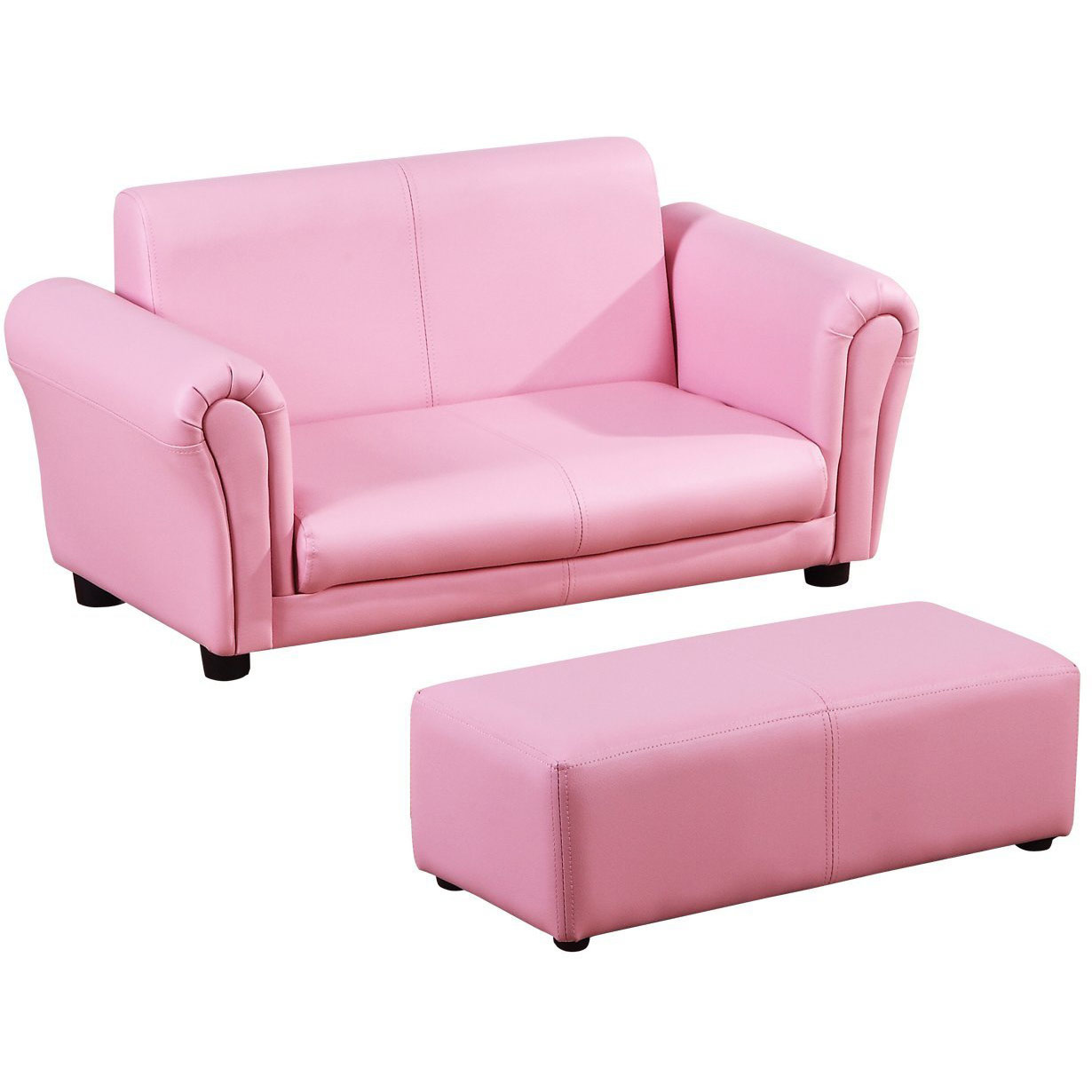 HOMdotCOM Kinderbank/sofa met voetenbank roze | 3 - 7 jaar | 83 x 42 x 41 cm