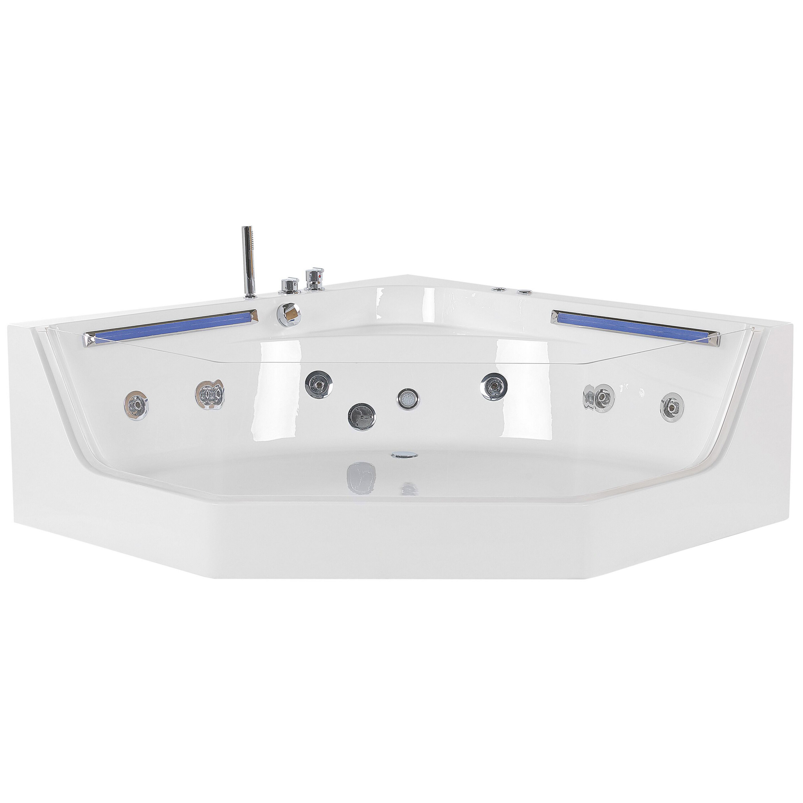 beliani Whirlpool-Badewanne Weiß 211 x 150 cm Eckmodell mit led mit 7 Farben Sanitäracryl Badezimmer - Silber