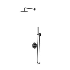 IVY Bond Regendoucheset 2 inbouw met 2-weg stop-omstel - 40cm wandarm - 20cm medium hoofddouche rond - houder met uitlaat - doucheslang 150cm - 3-standen handdouche Zwart chroom PVD CSB2ZCBDAA