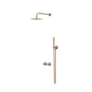 IVY Bond Regendoucheset 3 inbouw symmetry met 2-weg stop-omstel - 30cm plafondbuis - 20cm slim hoofddouche - houder met uitlaat - doucheslang 150cm - 3-standen handdouche Geborsteld mat koper PVD CSB3