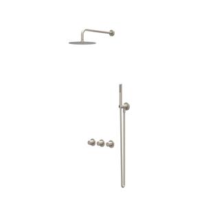 IVY Bond Regendoucheset 4 inbouw symmetry met 2 stopkranen - 40cm wandarm - 20cm slim hoofddouche - houder met uitlaat - doucheslang 150cm - staafmodel handdouche Geborsteld nickel PVD CSB4GNAAAA