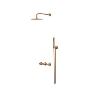 IVY Bond Regendoucheset 4 inbouw symmetry met 2 stopkranen - 40cm wandarm - 20cm slim hoofddouche - houder met uitlaat - doucheslang 150cm - 3-standen handdouche Geborsteld mat koper PVD CSB4GKBAAA