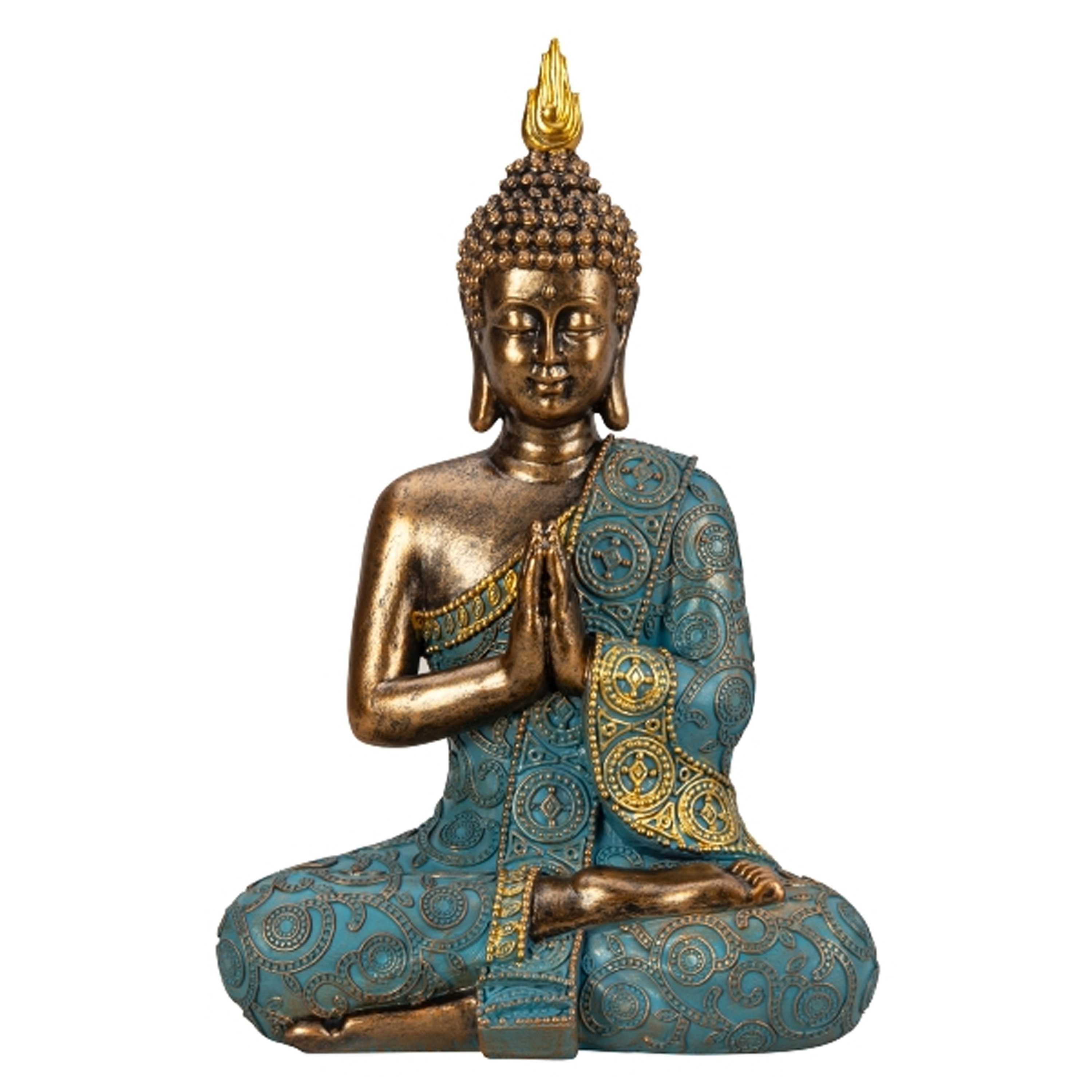 Merkloos Boeddha beeld Shaman - binnen/buiten - kunststeen - goud/jade - 20 x 30 cm -