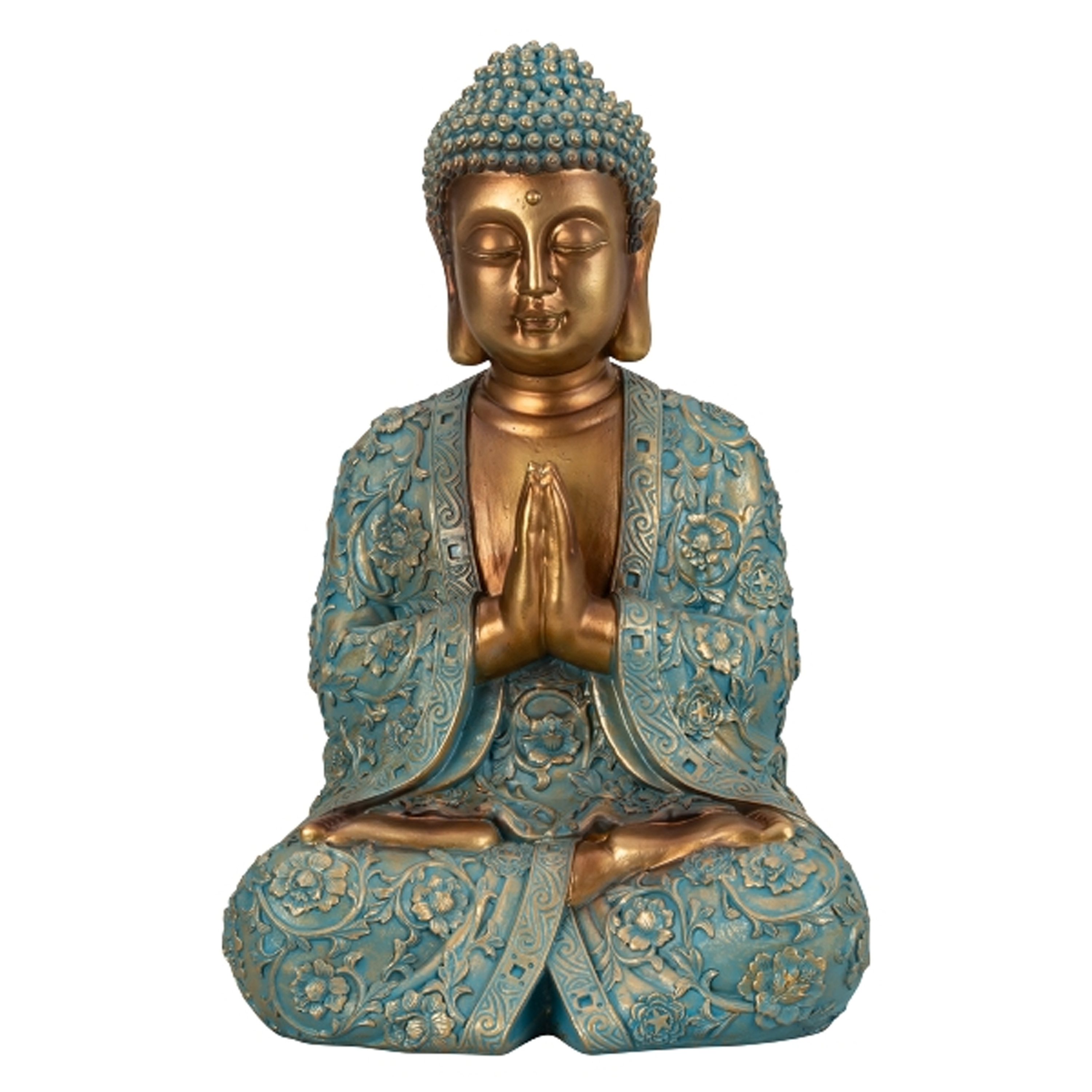 Merkloos Boeddha beeld Shaman - binnen/buiten - kunststeen - goud/jade - 28 x cm -