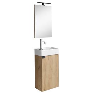 badplaats WC Badmöbel Apollo 40x22 cm Eiche helll - Schrank Waschbecken Bad Toilette mit Spiegel und LED - Eiche