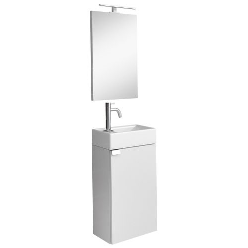 badplaats Wc Badmöbel Apollo 40x22 cm Hochglanz Weiß - Schrank Waschbecken Bad Toilette mit Spiegel und led - Hochglanz weiß