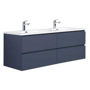 badplaats Badezimmer Badmöbel Set Angela 140cm - Matt Blau - Unterschrank Schrank Waschbecken Waschtisch - Mat blauw