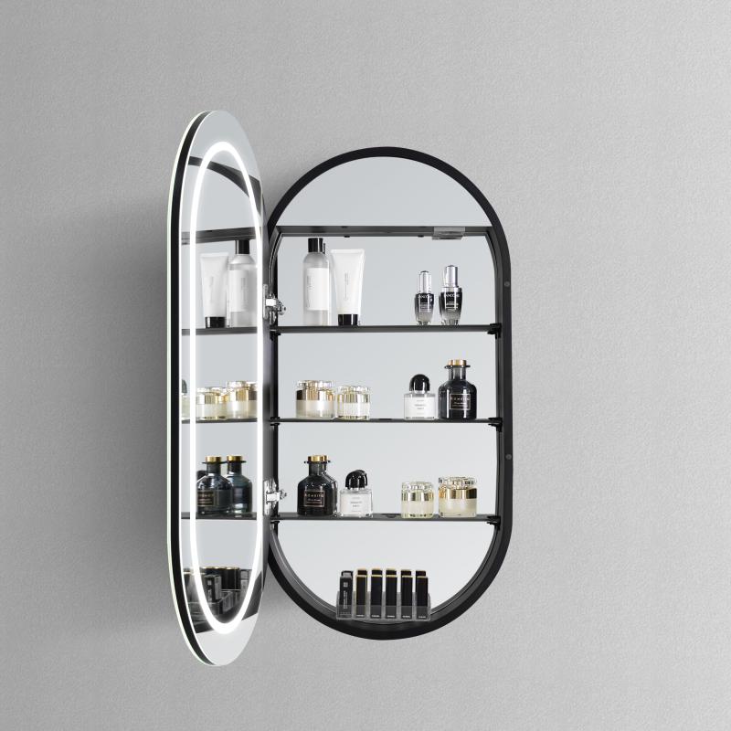 HIPP design 91000 ovale spiegelkast met verlichting en verwarming 45x90cm zwart mat