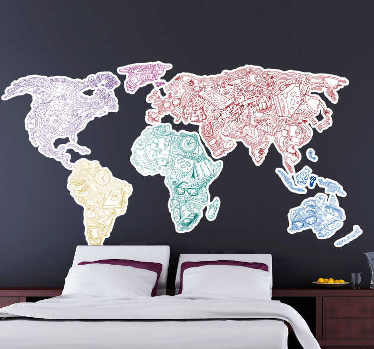 Tenstickers Muursticker wereldkaart sticker huis in verschillende kleuren