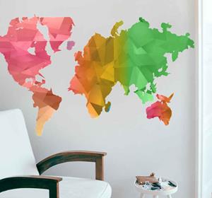 Tenstickers Muursticker wereldkaart gekleurd