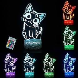 Light in the box kat cadeau 3d nachtlampje illusie lamp schattige kat led-nachtlampje met afstandsbediening smart touch 16 kleuren slaapkamerdecoratie bedlampje - kattenliefde cadeau voor vrouwen tieners meisjes