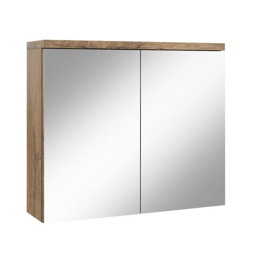badplaats Badezimmer Spiegelschrank Toledo 80cm Braun Eiche – Stauraum Unterschrank Möbel zwei Türen Badschrank - Braun eiche