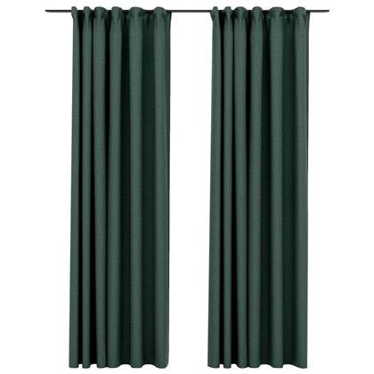 VidaXL Gordijnen linnen-look verduisterend haken 2 st 140x225 cm groen