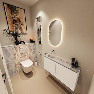 MONDIAZ TURE-DLUX 100cm toiletmeubel Talc. EDEN wastafel Glace positie links. Zonder kraangat. TUREDX100TALL0GLA