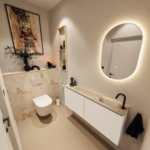 MONDIAZ TURE-DLUX 120cm toiletmeubel Talc. EDEN wastafel Frappe positie rechts. Met 1 kraangat. TUREDX120TALR1FRA