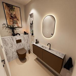 MONDIAZ TURE-DLUX 120cm toiletmeubel Rust. EDEN wastafel Glace positie midden. Met 1 kraangat. TUREDX120RUSM1GLA