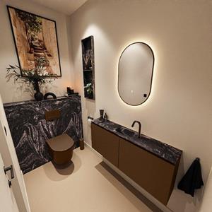 MONDIAZ TURE-DLUX 120cm toiletmeubel Rust. EDEN wastafel Lava positie midden. Met 1 kraangat. TUREDX120RUSM1LAV