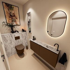 MONDIAZ TURE-DLUX 120cm toiletmeubel Rust. EDEN wastafel Glace positie rechts. Met 1 kraangat. TUREDX120RUSR1GLA