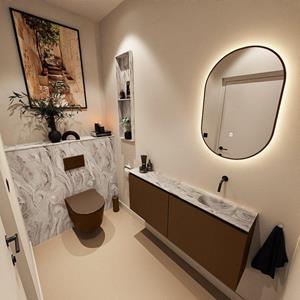 MONDIAZ TURE-DLUX 120cm toiletmeubel Rust. EDEN wastafel Glace positie rechts. Zonder kraangat. TUREDX120RUSR0GLA