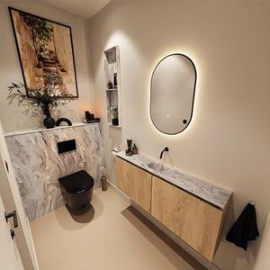 MONDIAZ TURE-DLUX 120cm toiletmeubel Washed Oak. EDEN wastafel Glace positie midden. Zonder kraangat. TUREDX120WASM0GLA