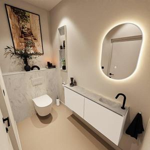 MONDIAZ TURE-DLUX 120cm toiletmeubel Talc. EDEN wastafel Opalo positie rechts. Met 1 kraangat. TUREDX120TALR1OPA