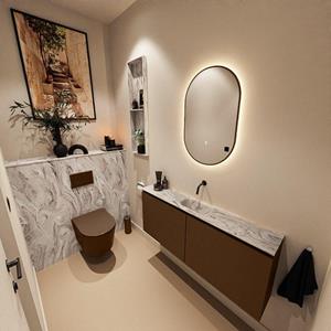 MONDIAZ TURE-DLUX 120cm toiletmeubel Rust. EDEN wastafel Glace positie midden. Zonder kraangat. TUREDX120RUSM0GLA