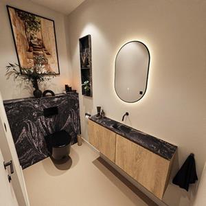 MONDIAZ TURE-DLUX 120cm toiletmeubel Washed Oak. EDEN wastafel Lava positie midden. Zonder kraangat. TUREDX120WASM0LAV