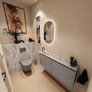 MONDIAZ TURE-DLUX 120cm toiletmeubel Smoke. EDEN wastafel Glace positie links. Met 1 kraangat. TUREDX120SMOL1GLA