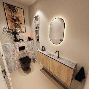 MONDIAZ TURE-DLUX 120cm toiletmeubel Washed Oak. EDEN wastafel Glace positie midden. Met 1 kraangat. TUREDX120WASM1GLA