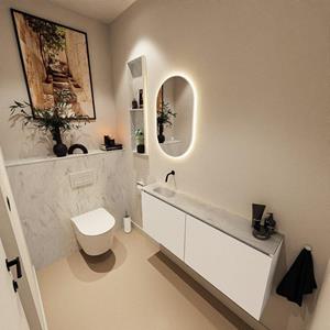 MONDIAZ TURE-DLUX 120cm toiletmeubel Talc. EDEN wastafel Opalo positie links. Zonder kraangat. TUREDX120TALL0OPA