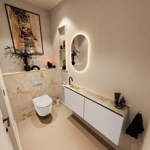 MONDIAZ TURE-DLUX 120cm toiletmeubel Linen. EDEN wastafel Frappe positie links. Met 1 kraangat. TUREDX120LINL1FRA