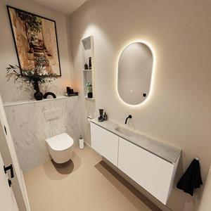 MONDIAZ TURE-DLUX 120cm toiletmeubel Talc. EDEN wastafel Opalo positie midden. Zonder kraangat. TUREDX120TALM0OPA