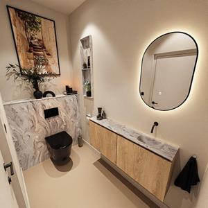 MONDIAZ TURE-DLUX 120cm toiletmeubel Washed Oak. EDEN wastafel Glace positie rechts. Zonder kraangat. TUREDX120WASR0GLA