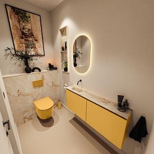 MONDIAZ TURE-DLUX 120cm toiletmeubel Ocher. EDEN wastafel Frappe positie links. Zonder kraangat. TUREDX120OCHL0FRA