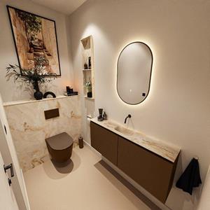 MONDIAZ TURE-DLUX 120cm toiletmeubel Rust. EDEN wastafel Frappe positie midden. Zonder kraangat. TUREDX120RUSM0FRA