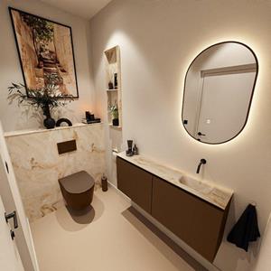 MONDIAZ TURE-DLUX 120cm toiletmeubel Rust. EDEN wastafel Frappe positie rechts. Zonder kraangat. TUREDX120RUSR0FRA