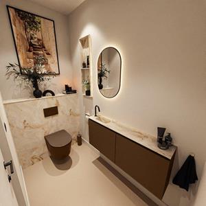 MONDIAZ TURE-DLUX 120cm toiletmeubel Rust. EDEN wastafel Frappe positie links. Met 1 kraangat. TUREDX120RUSL1FRA