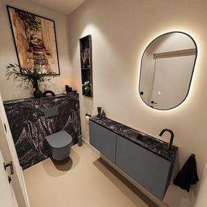 MONDIAZ TURE-DLUX 120cm toiletmeubel Dark Grey. EDEN wastafel Lava positie rechts. Met 1 kraangat. TUREDX120DGRR1LAV