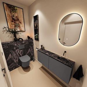 MONDIAZ TURE-DLUX 120cm toiletmeubel Dark Grey. EDEN wastafel Lava positie rechts. Zonder kraangat. TUREDX120DGRR0LAV