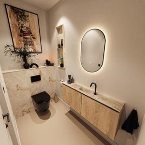 MONDIAZ TURE-DLUX 120cm toiletmeubel Washed Oak. EDEN wastafel Frappe positie midden. Met 1 kraangat. TUREDX120WASM1FRA