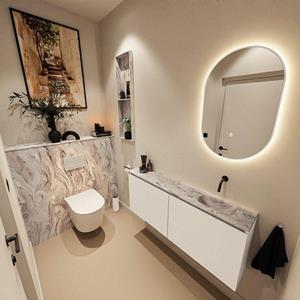 MONDIAZ TURE-DLUX 120cm toiletmeubel Talc. EDEN wastafel Glace positie rechts. Zonder kraangat. TUREDX120TALR0GLA