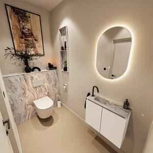 MONDIAZ TURE-DLUX 60cm toiletmeubel Talc. EDEN wastafel Glace positie links. Met 1 kraangat. TUREDX60TALL1GLA