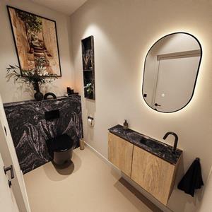 MONDIAZ TURE-DLUX 80cm toiletmeubel Washed Oak. EDEN wastafel Lava positie rechts. Met 1 kraangat. TUREDX80WASR1LAV