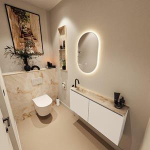 MONDIAZ TURE-DLUX 100cm toiletmeubel Talc. EDEN wastafel Frappe positie links. Met 1 kraangat. TUREDX100TALL1FRA