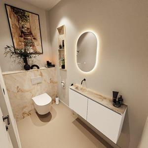 MONDIAZ TURE-DLUX 100cm toiletmeubel Talc. EDEN wastafel Frappe positie links. Zonder kraangat. TUREDX100TALL0FRA