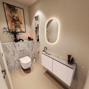 MONDIAZ TURE-DLUX 100cm toiletmeubel Rosee. EDEN wastafel Glace positie links. Met 1 kraangat. TUREDX100ROSL1GLA