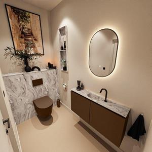 MONDIAZ TURE-DLUX 100cm toiletmeubel Rust. EDEN wastafel Glace positie midden. Met 1 kraangat. TUREDX100RUSM1GLA