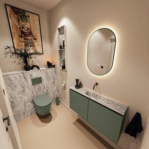 MONDIAZ TURE-DLUX 100cm toiletmeubel Army. EDEN wastafel Glace positie midden. Zonder kraangat. TUREDX100ARMM0GLA