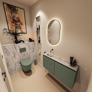 MONDIAZ TURE-DLUX 100cm toiletmeubel Army. EDEN wastafel Glace positie links. Zonder kraangat. TUREDX100ARML0GLA